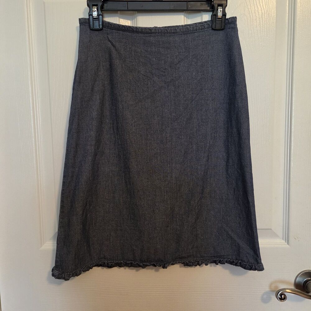 Cottagecore Coastal Grandma Blue Chambray Ruffle A-Line Skirt - Women's Size 2